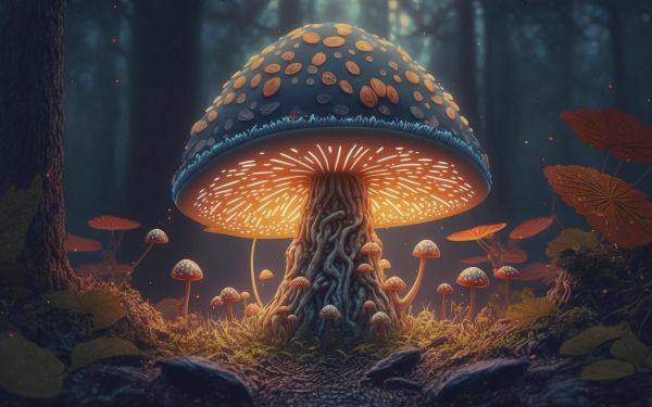 mushroom forest, mushroom, glow Wallpaper 2560x1600