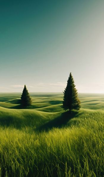 Обои 600x1024 пейзаж, поле, горизонт, трава