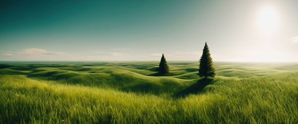 landscape, field, horizon, grass Wallpaper 3440x1440
