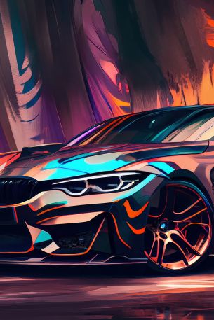 BMW M4, sports car, drawing Wallpaper 640x960