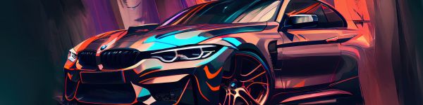 BMW M4, sports car, drawing Wallpaper 1590x400