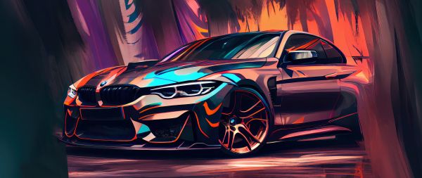 BMW M4, sports car, drawing Wallpaper 2560x1080