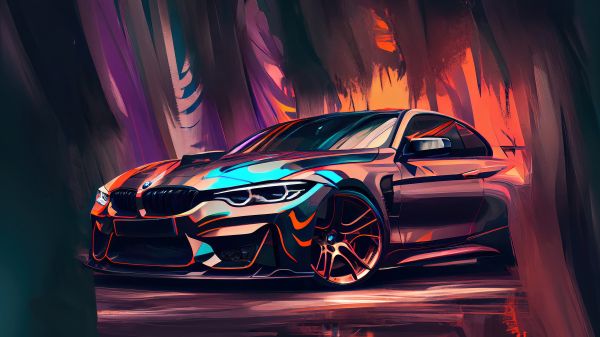 BMW M4, sports car, drawing Wallpaper 3840x2160