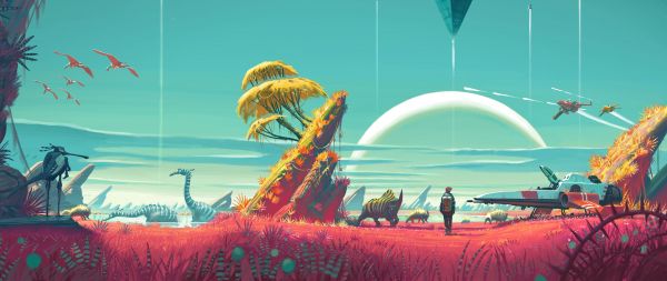 No Man's Sky, fantasy fiction Wallpaper 2560x1080