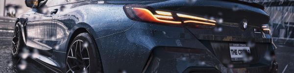 BMW M8, rain, dark Wallpaper 1590x400