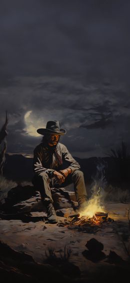 Wild West, cowboy, night, bonfire Wallpaper 1080x2340