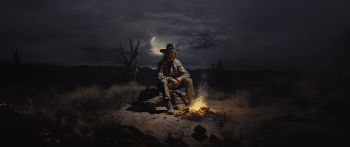 Wild West, cowboy, night, bonfire Wallpaper 2560x1080