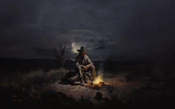 Wild West, cowboy, night, bonfire Wallpaper 1920x1200