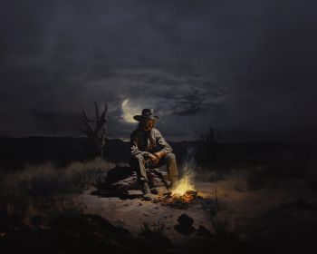 Wild West, cowboy, night, bonfire Wallpaper 1280x1024
