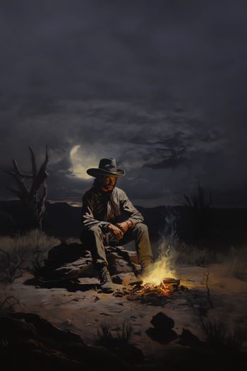 Wild West, cowboy, night, bonfire Wallpaper 640x960