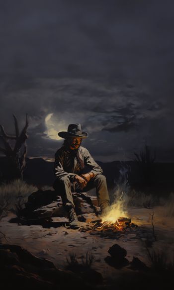 Wild West, cowboy, night, bonfire Wallpaper 1200x2000