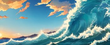 sea waves, sea, art Wallpaper 3440x1440