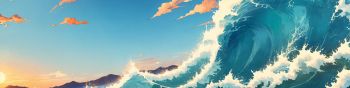 sea waves, sea, art Wallpaper 1590x400