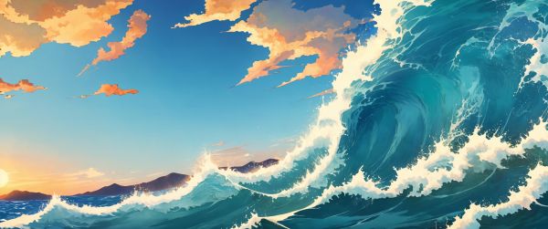 sea waves, sea, art Wallpaper 5160x2160