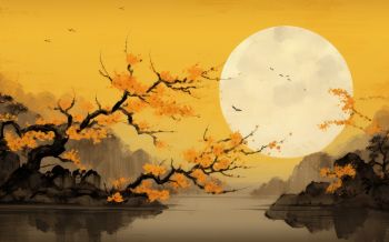 Обои 1920x1200 луна, желтый, Япония, пейзаж