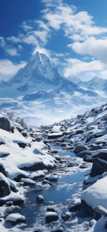 mountains, snow, winter Wallpaper 828x1792