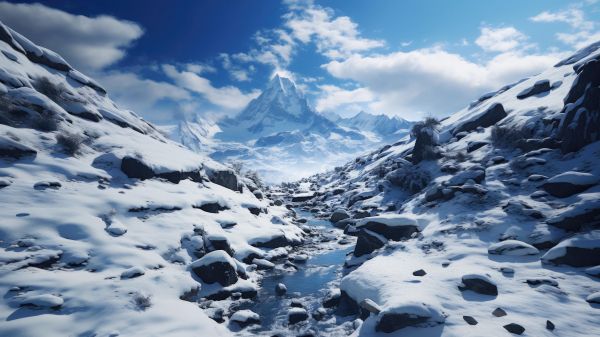 mountains, snow, winter Wallpaper 2048x1152
