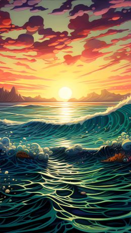 sunset on the sea, sea, seascape Wallpaper 1440x2560