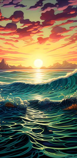 sunset on the sea, sea, seascape Wallpaper 1080x2220