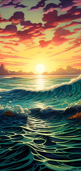 sunset on the sea, sea, seascape Wallpaper 1440x3040