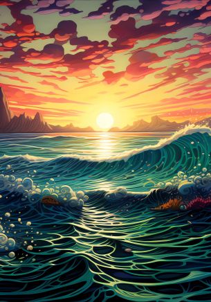 sunset on the sea, sea, seascape Wallpaper 1668x2388