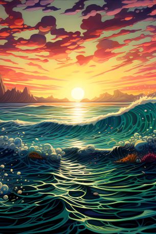 sunset on the sea, sea, seascape Wallpaper 640x960
