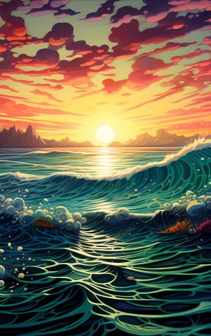 sunset on the sea, sea, seascape Wallpaper 1752x2800