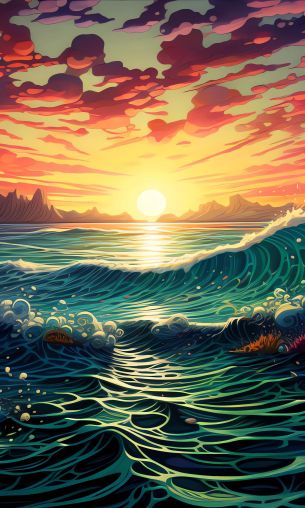 sunset on the sea, sea, seascape Wallpaper 1200x2000