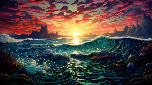 sunset on the sea, sea, seascape Wallpaper 5540x3116