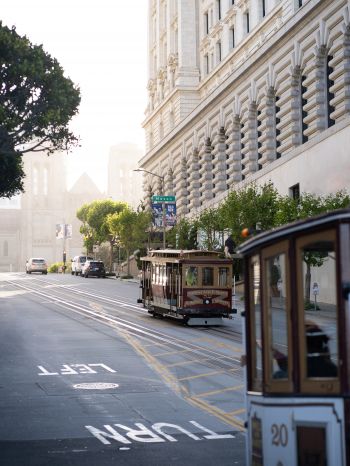 San Francisco, tram, road, city Wallpaper 1620x2160