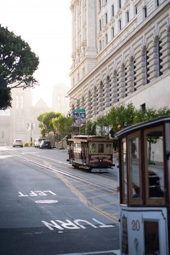 Обои 640x960 Сан-Франциско, трамвай, дорога, город
