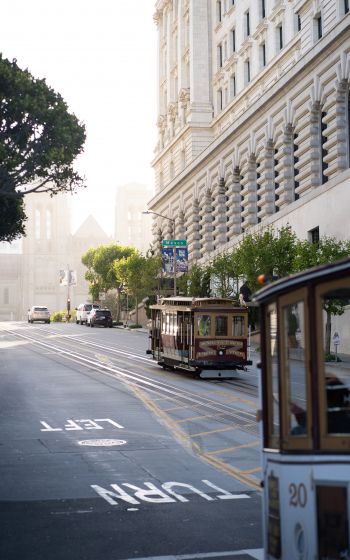 Обои 1200x1920 Сан-Франциско, трамвай, дорога, город