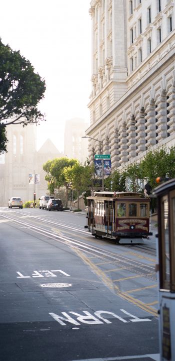 Обои 1080x2220 Сан-Франциско, трамвай, дорога, город