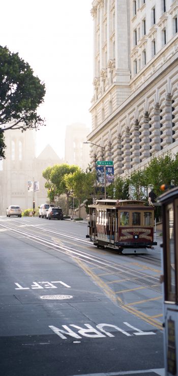 Обои 1440x3040 Сан-Франциско, трамвай, дорога, город