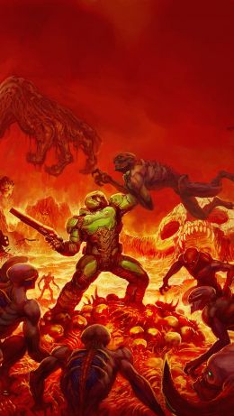 Обои 640x1136 DOOM, фантастика, оранжевый