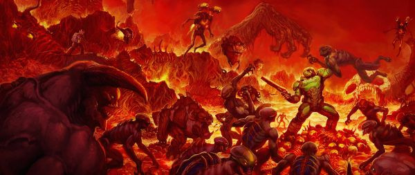 Обои 2560x1080 DOOM, фантастика, оранжевый