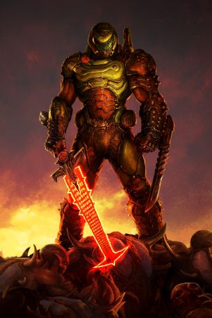 Обои 640x960 DOOM, Палач Рока, темный