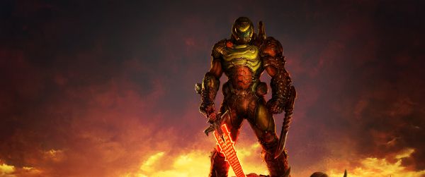 Обои 3440x1440 DOOM, Палач Рока, темный