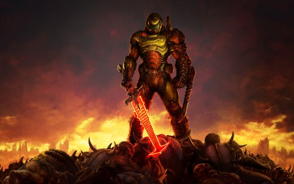 Обои 2560x1600 DOOM, Палач Рока, темный