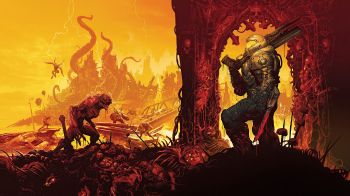 DOOM, Executioner of Doom, orange Wallpaper 2560x1440