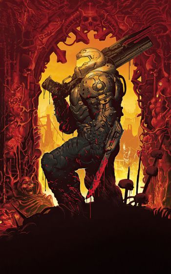 DOOM, Executioner of Doom, orange Wallpaper 800x1280