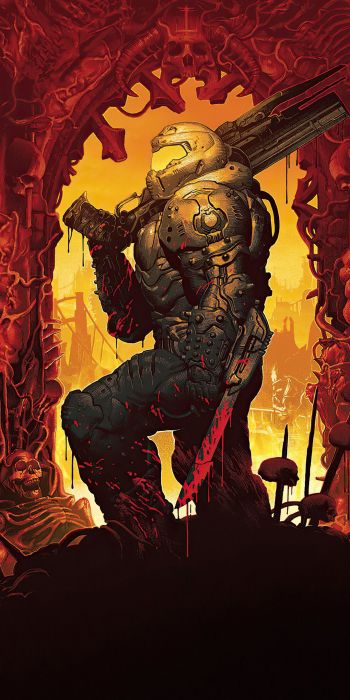 DOOM, Executioner of Doom, orange Wallpaper 720x1440