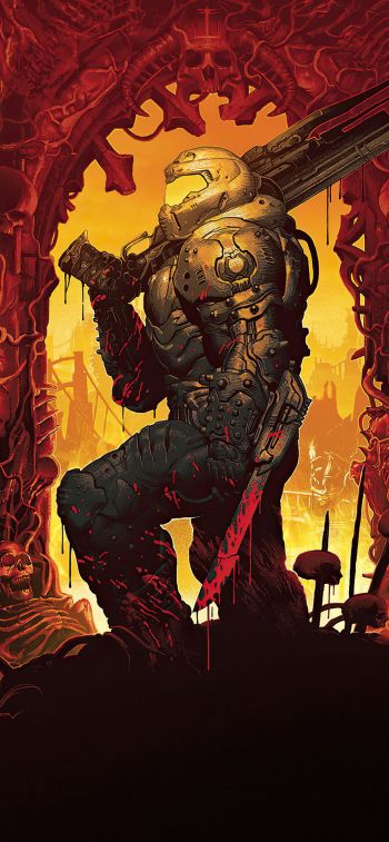 DOOM, Executioner of Doom, orange Wallpaper 828x1792