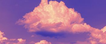 Обои 2560x1080 фиолетовое небо, кучевые облака, фиолетовый