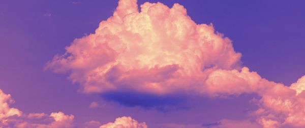 Обои 2560x1080 фиолетовое небо, кучевые облака, фиолетовый