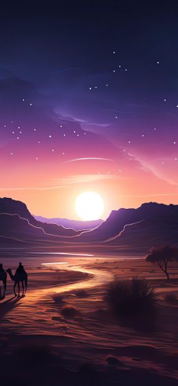 night desert, sunset, dark Wallpaper 1284x2778
