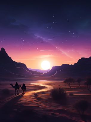 night desert, sunset, dark Wallpaper 1536x2048