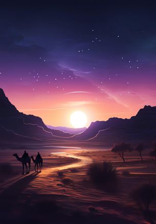 night desert, sunset, dark Wallpaper 1668x2388