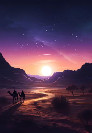 night desert, sunset, dark Wallpaper 1640x2360