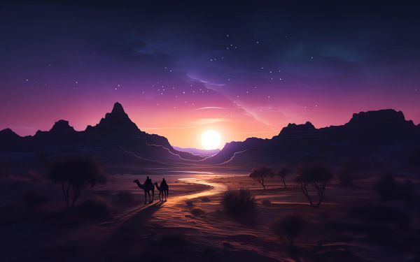 night desert, sunset, dark Wallpaper 1920x1200